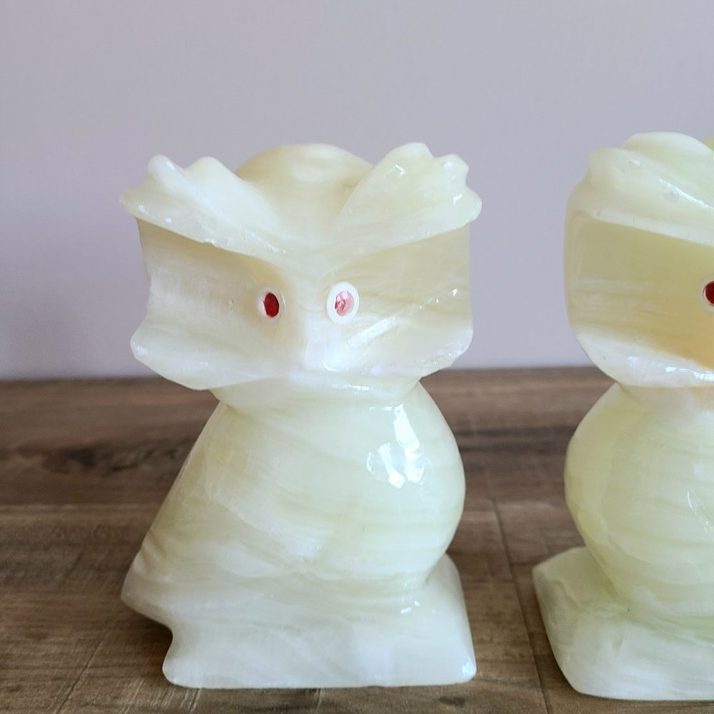 Onyx Marble Hand Carved Owls Figurines Statures Bookends Paper Weights. - Picture 3 of 8